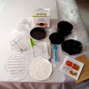 Air Fryer 8" Accessories New In Box Tongs Racks Mats Muffin Pan Recipe Booklet